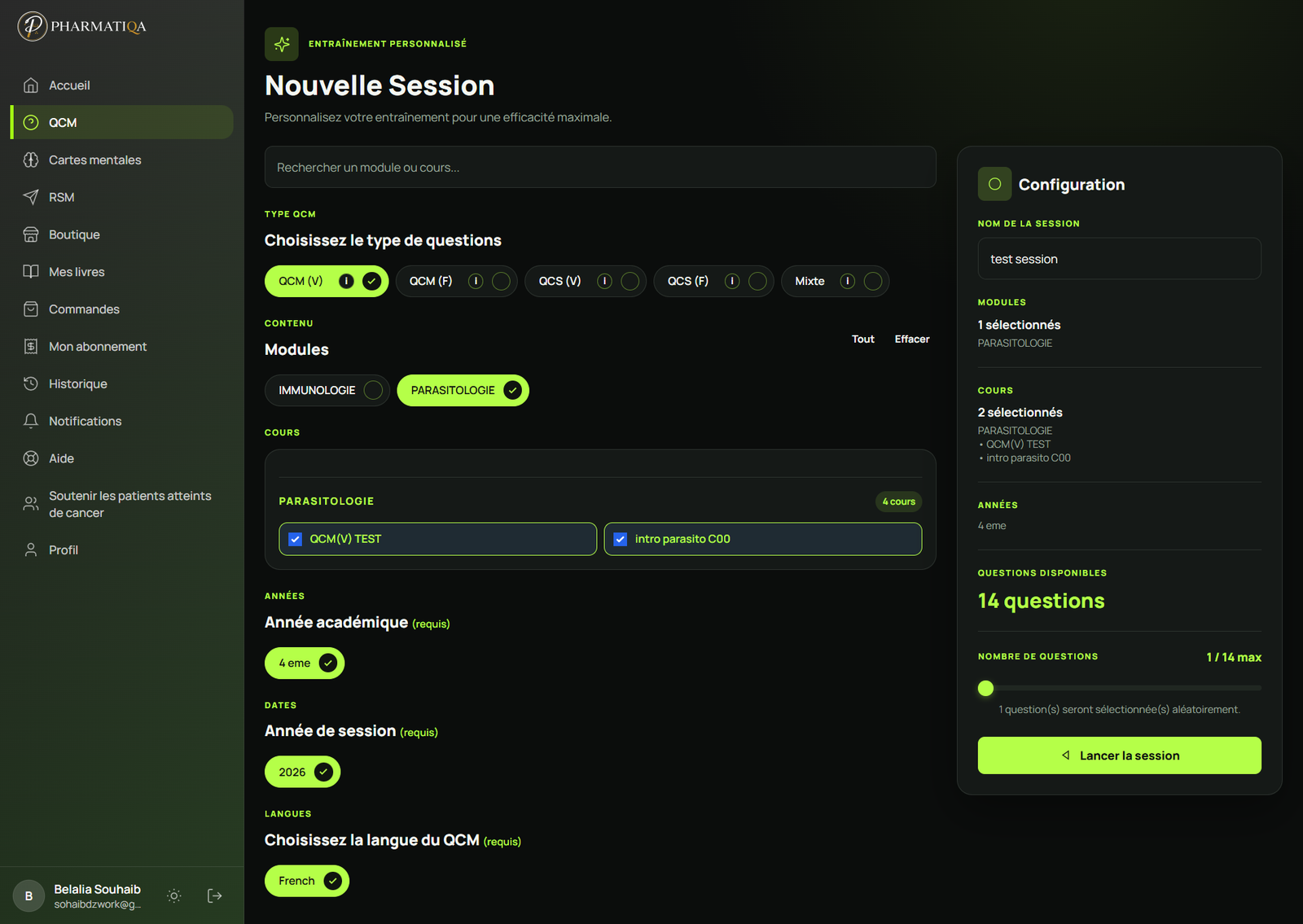 Créez votre session QCM